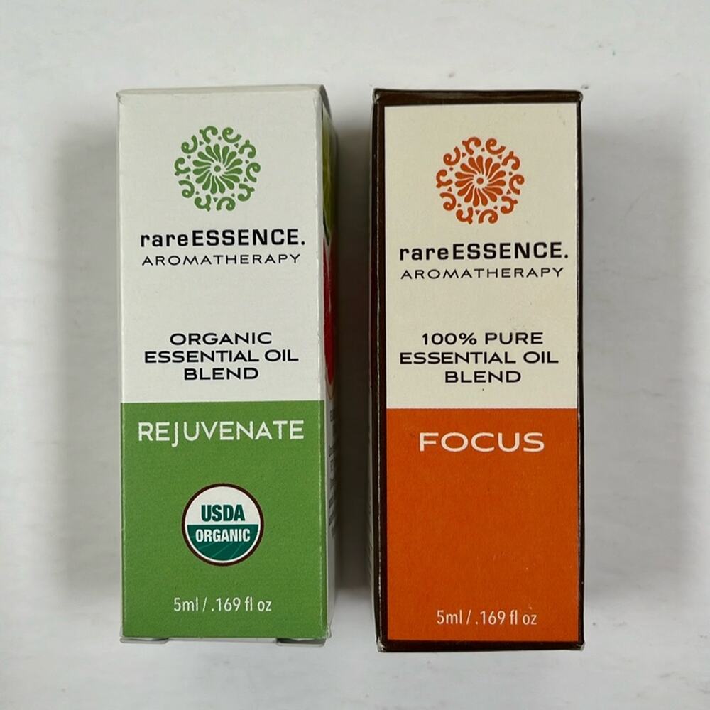 rareESSENCE Aromatherapy Focus Rejuvenate Blends Organic Essential Oils Lot of 2